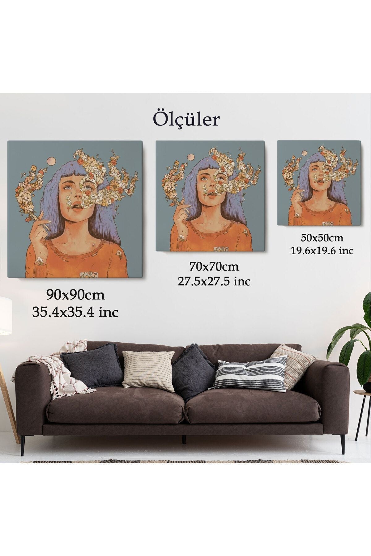 Sigara Içen Kadın Çiçek Detaylı Kanvas Tablo-5877