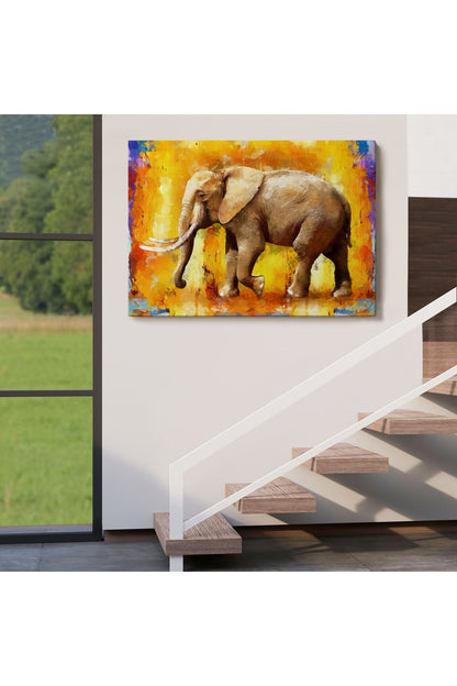Modern Sanat Tarzı Yürüyen Fil Yağlıboya Görünüm Kanvas Duvar Tablosu-3688