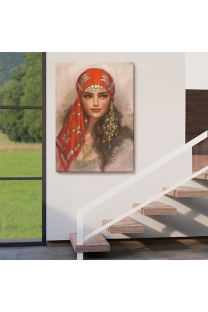 Kırmızı Başörtülü Güzel kadın Duvar Tablosu-6206