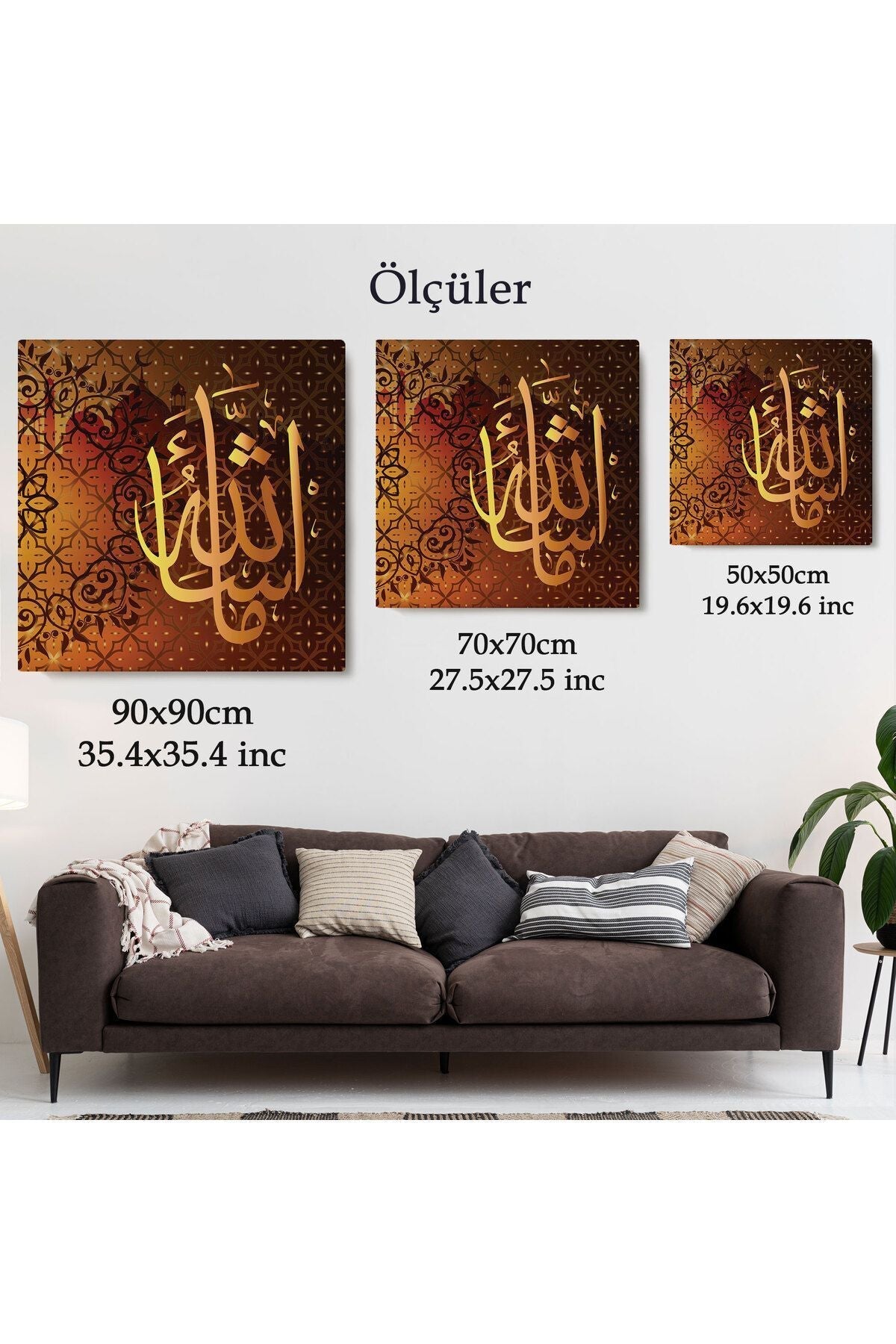 Allah Her Şeyi Hakkı İle Bilendir Yazılı Dekortif Kanvas Tablo-3276