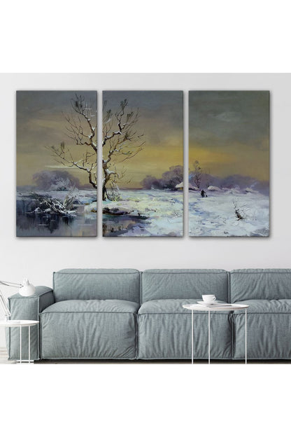 Karla Kaplı Köy Manzarası Duvar Tablosu-3661