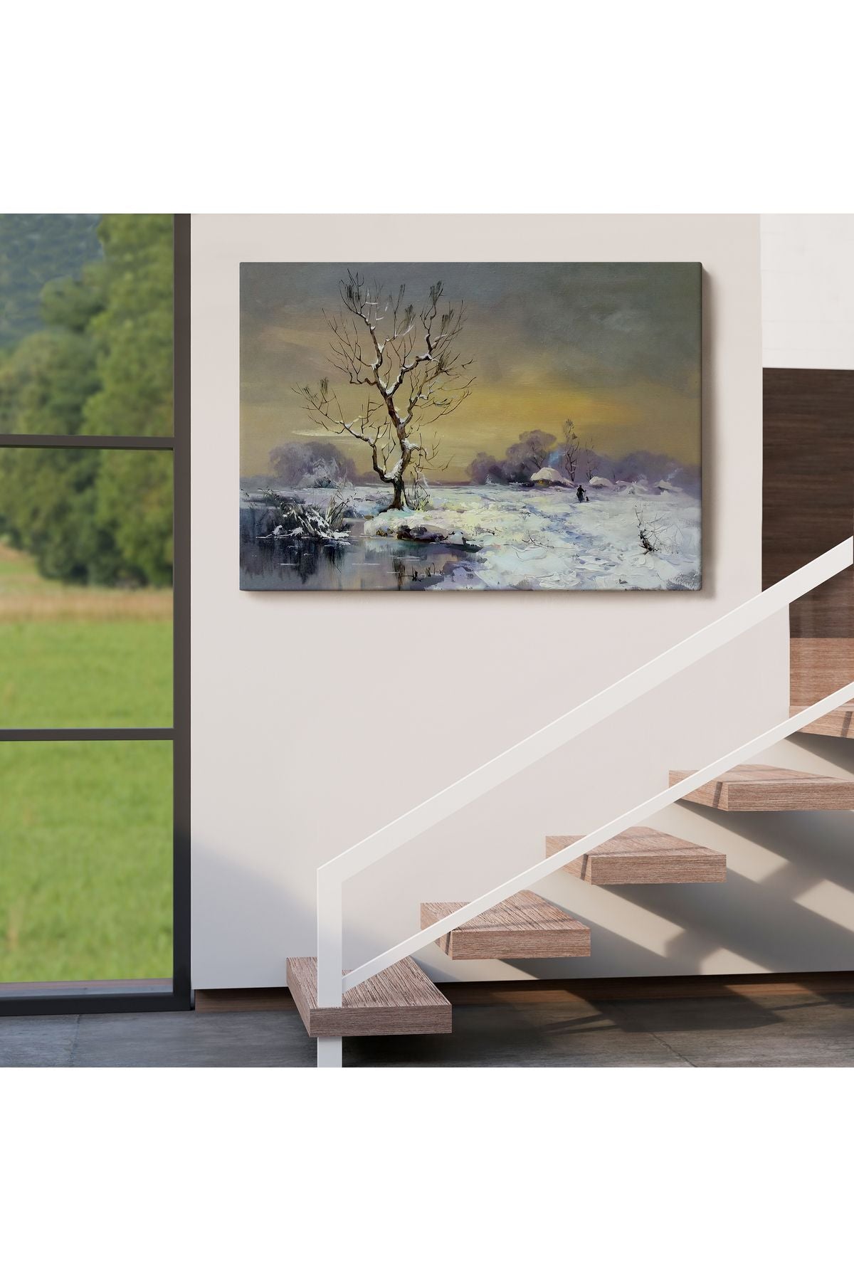 Karla Kaplı Köy Manzarası Duvar Tablosu-3661