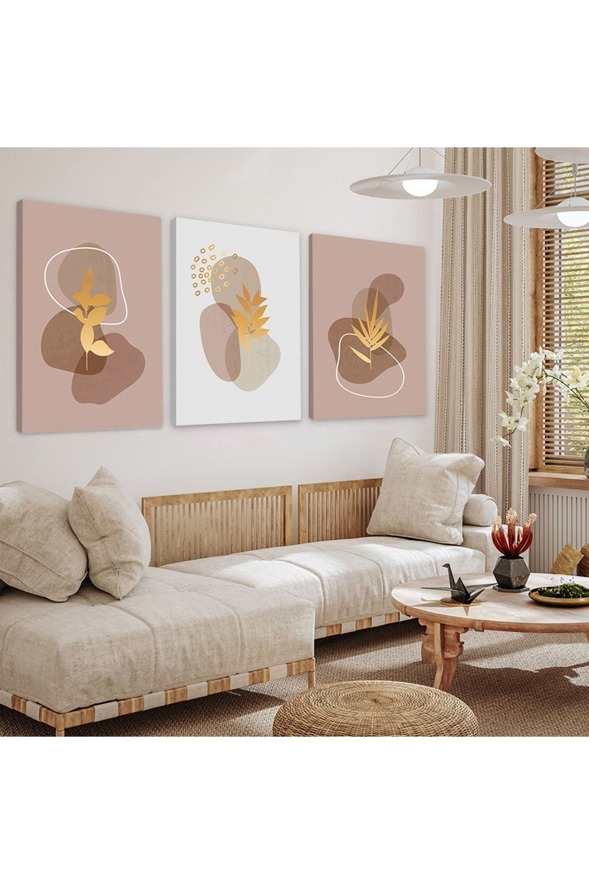 Soyut Desen Şekiller 3'Lü Kanvas Tablo