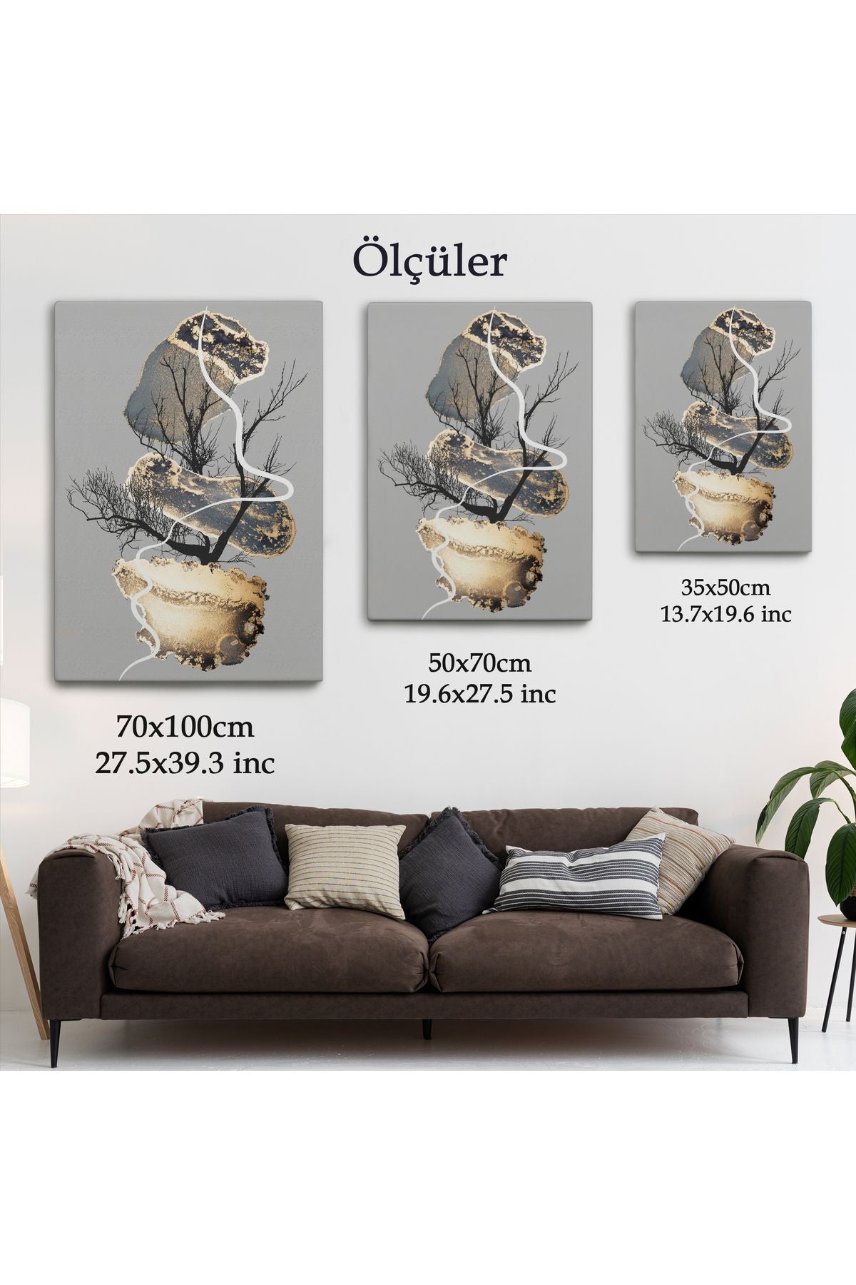 Geometrik Formda Soyut Desenler Dekoratif Kanvas Tablo-5181