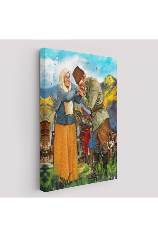Atatürk Annesi Zübeyde Hanımın Elini Öperken Duvar Tablosu-6302