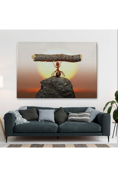 Güçlü Karınca Kanvas Duvar Sanatı, Ağacı Kaldıran Karınca, Motivasyon Tablosu-5397