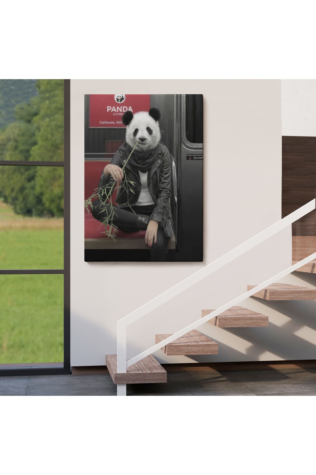 Gerçek Metroda Panda Başlı İnsan Kanvas Tablo-5228