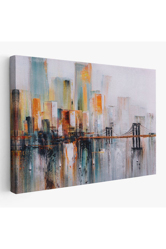Brooklyn Köprüsü New York Yağlıboya Görünüm Dekoratif Tablo-3744
