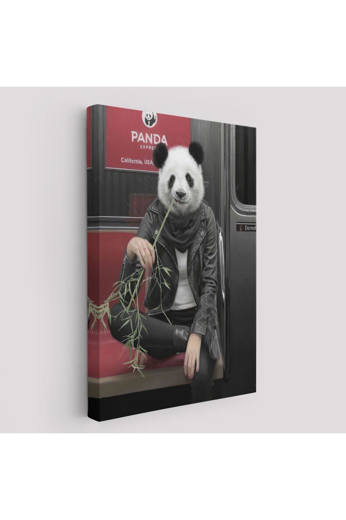 Gerçek Metroda Panda Başlı İnsan Kanvas Tablo-5228