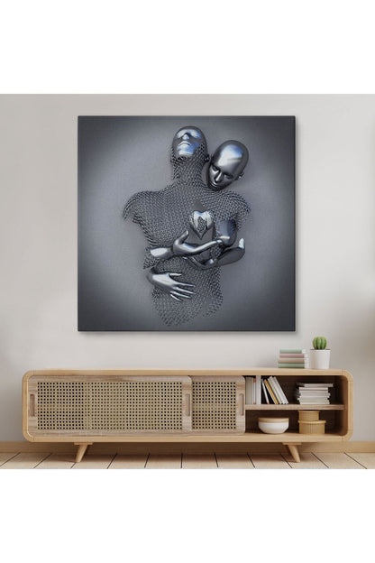 Modern Duvar Dekoru, Romantik Beden, Aşk Sanatı, 3D Efektli Gümüş Kanvas Tablo-5358