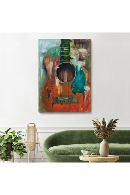 Gitar Temalı Yağlıboya Görünüm Dekoratif Kanvas Duvar Tablosu, Sanat Evi Kanvas Tablo-4976