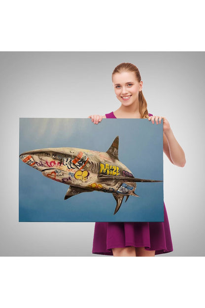 Graffiti Köpek Balığı Kanvas, Pop Art Tablo-5416
