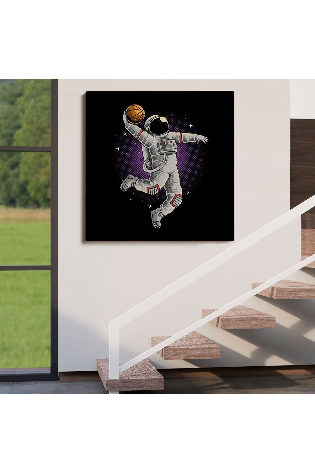 Dekortif BaskıAy'da Basketbol Oynayan Astronot Kanvas Tablo-5068