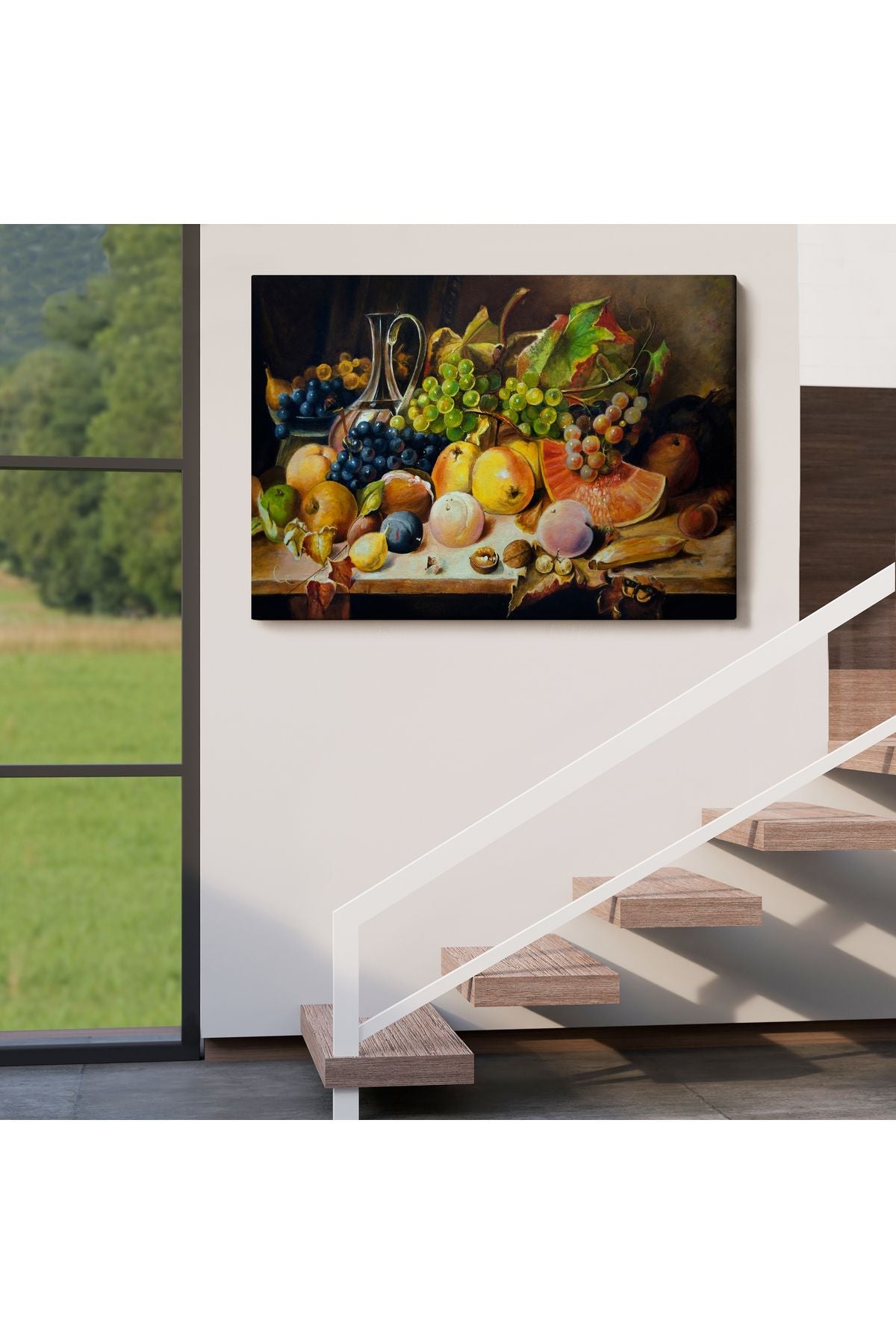 Masadaki Meyveler Yağlıboya Görünüm Dekoratif Kanvas Duvar Tablosu-3632