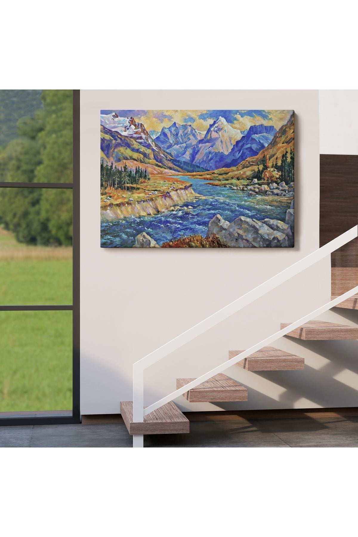 Kafkas Dağları Manzaralı Yağlıboya Görünüm Dekoratif Tablo-3611