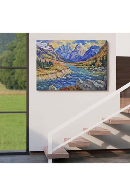 Kafkas Dağları Manzaralı Yağlıboya Görünüm Dekoratif Tablo-3611