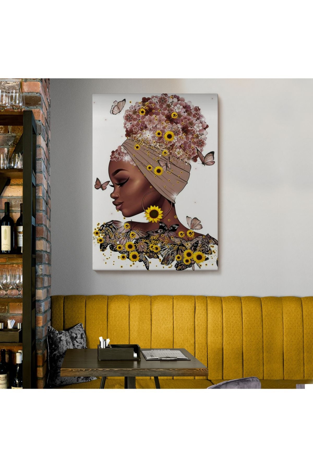 Kanvas Tablo, Duvar Dekoru, Afrikalı Güzel Kadın ve Çiçekler 6038 BUNGKNV