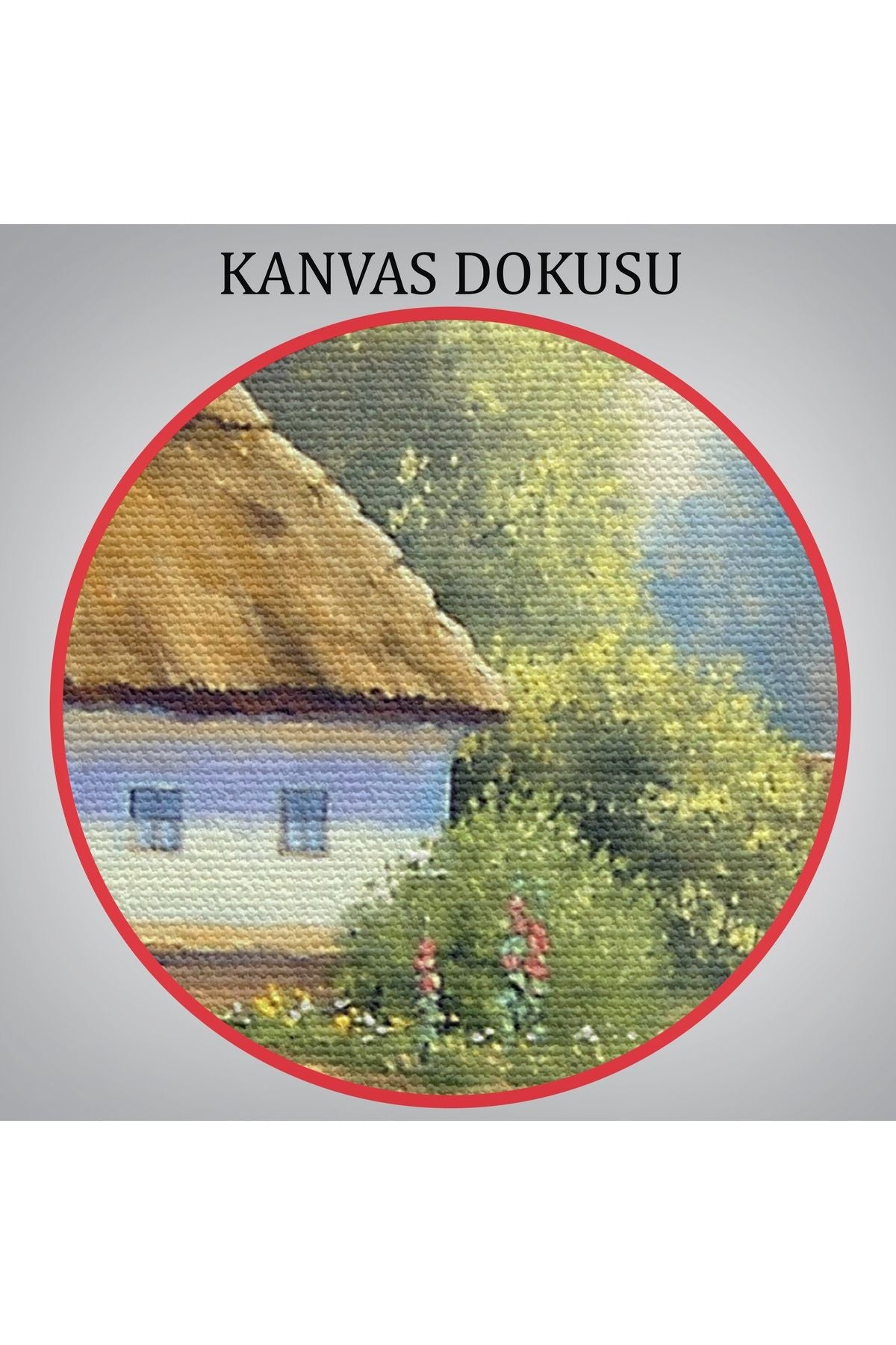 Göl Manzaralı Köy Evi Yağlıboya Görünüm Dekoratif Kanvas Duvar Tablosu-3510