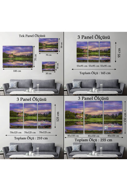 Göl Kıyısındaki Orman Evi Manzarası Yağlıboya Görünüm Dekoratif Kanvas Duvar Tablosu-3678