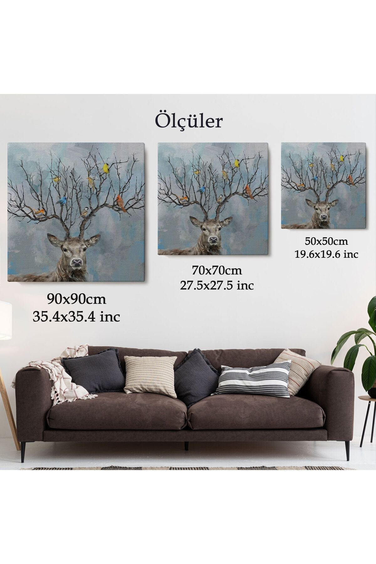 Geyik Boynuzları Üzerinde Renkli Kuşlar Tablosu-5863