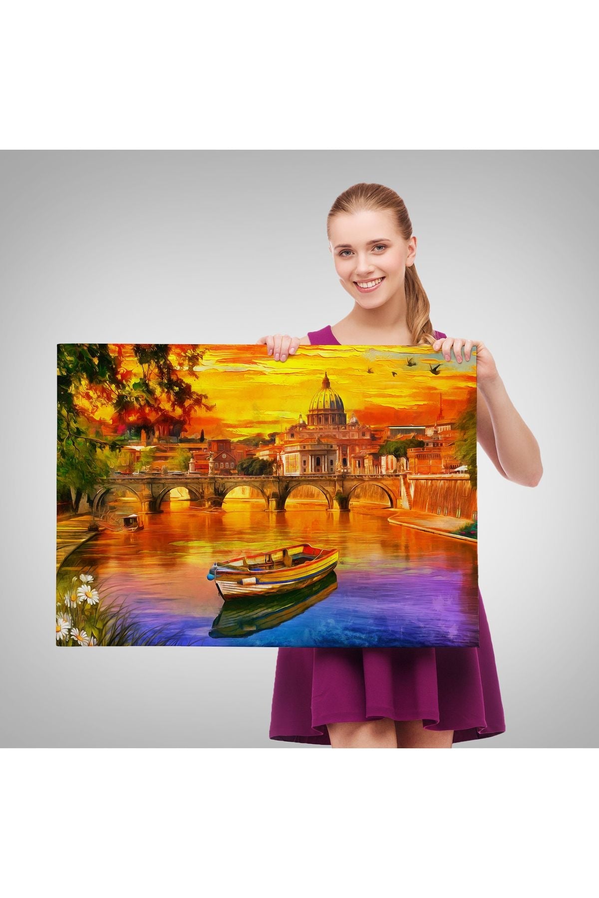 İtalya'daki Aziz Petrus Katedrali ve Tiber Nehri Tablosu-3544