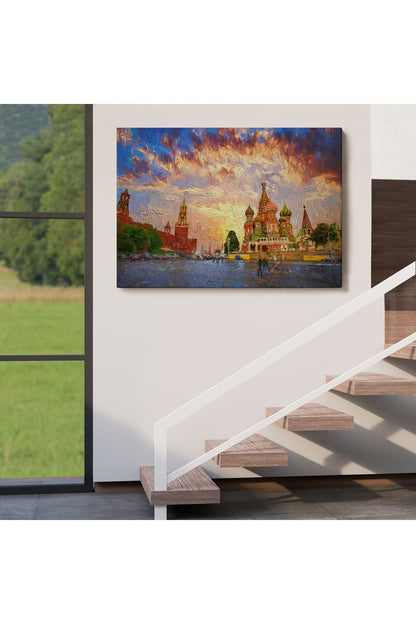 Kızıl Meydan'da Moskova Kremlin ve Aziz Vasil Katedrali Kanvas Tablosu-3696