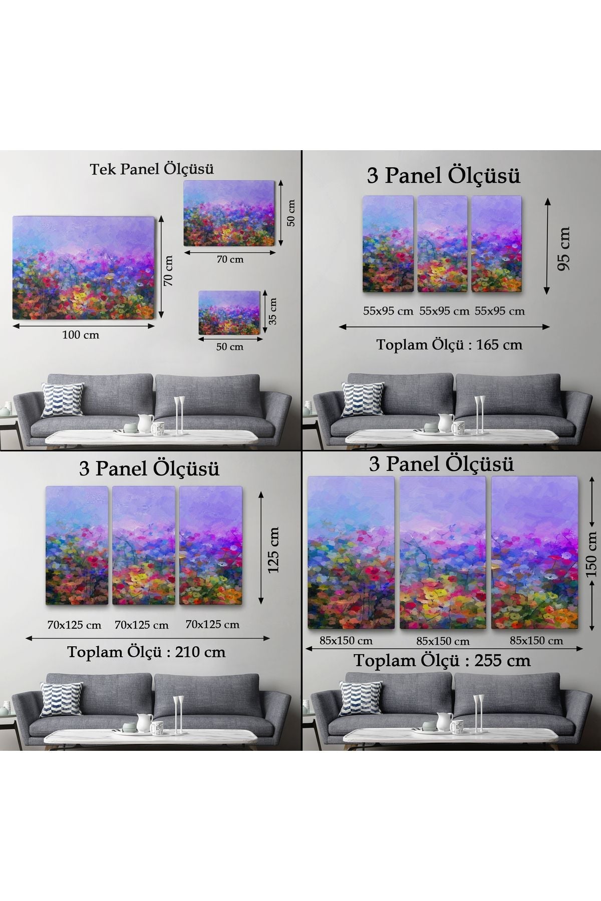 Kır Çiçekleri Yağlıboya Görünüm Dekoratif Kanvas Duvar Tablosu-3505