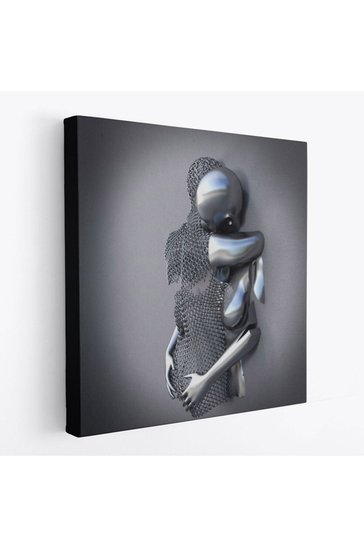 Kanvas Tablo, Gri ve Gümüş Metalik Efektli Modern Aşk Sanatı-5363
