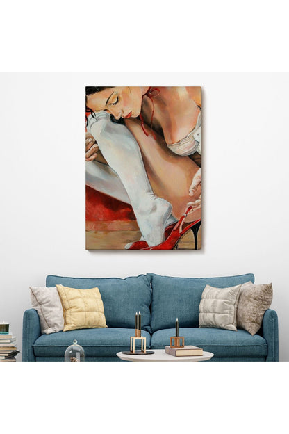 Kırmızı Ayakkabılarını Giyen Sexi Kadın Duvar Tablosu-6311
