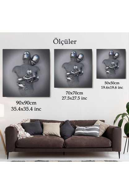 Modern Duvar Dekoru, Romantik Beden, Aşk Sanatı, 3D Efektli Gümüş Kanvas Tablo-5358