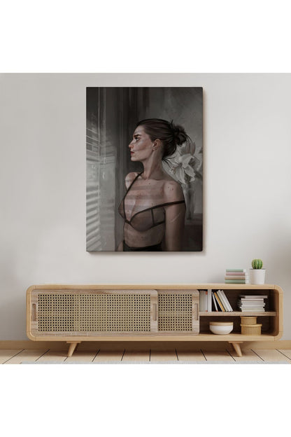Güzel Kadın Pencereden Dışarı Bakıyor Kanvas Tablosu-5257