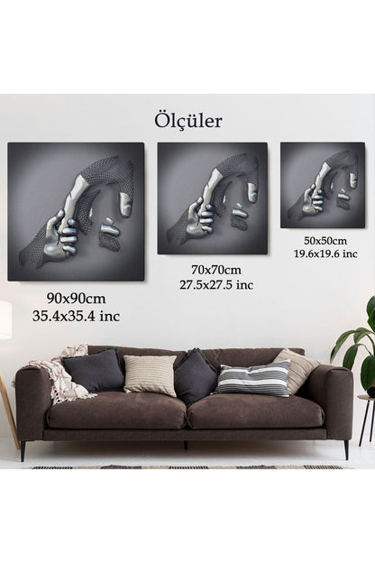 Metalik Efektli 3D Kanvas Poster, Modern Duvar Dekoru, Gümüş Kanvas Tablo-5357