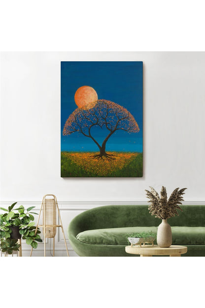 Gece Ay Işığındaki Aşk Ağacı Dekoratif Duvar Tablosu-6197