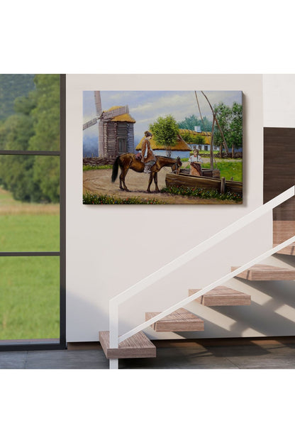 Köy Manzarası Yağlıboya Görünüm Dekoratif Kanvas Duvar Tablosu-3737