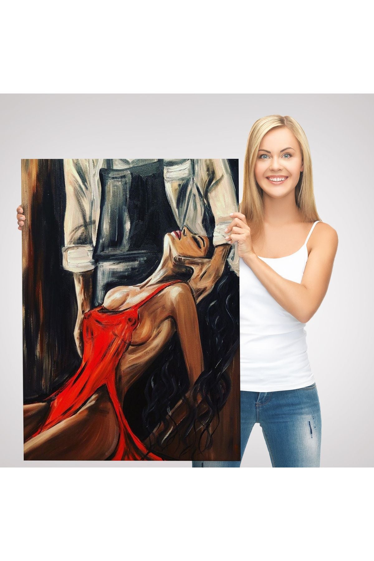 Kırmızı Kıyafetli Sexi Kadın Dekoratif Duvar Tablosu-6106