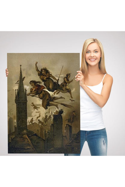 Kasabanın Üzerinde Uçan Çadılar Tablosu, Witches Halloween-6358