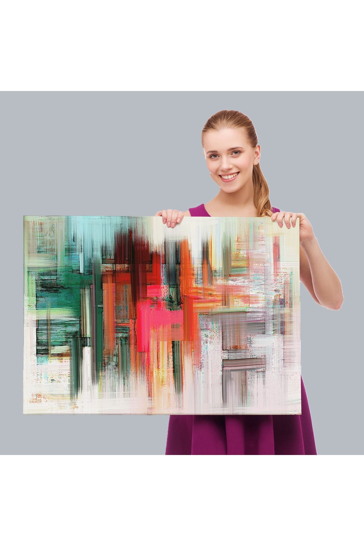 Fırça Darbeleri ile Soyut Yağlıboya Görünüm Dekoratif Kanvas Duvar Tablosu-3758