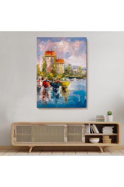 Liman Manzarası Yağlıboya Görünüm Dekoratif Kanvas Duvar Tablosu -5981