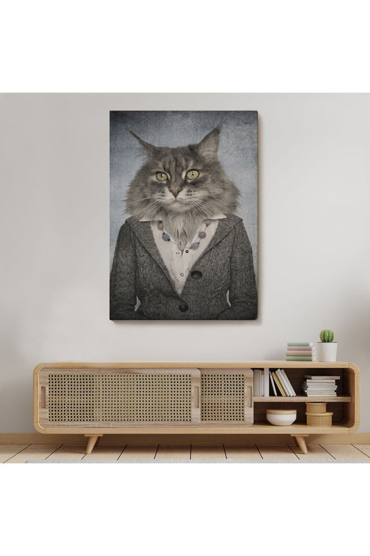 Özel Tasarım Kedi Kafalı İnsan Kanvas Tablo-4985