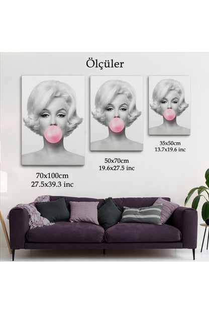 Marilyn Monroe Pembe Kabarcık Sakızlı Dekoratif Kanvas Tablo-5108-3
