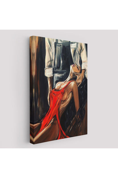 Kırmızı Kıyafetli Sexi Kadın Dekoratif Duvar Tablosu-6106