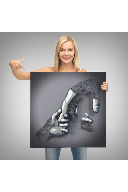 Metalik Efektli 3D Kanvas Poster, Modern Duvar Dekoru, Gümüş Kanvas Tablo-5357