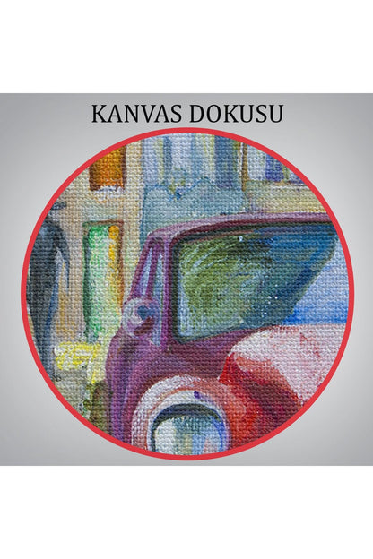 Dekoratif Kanvas Tablo, Duvar Tablosu-Yağlıboya Görünüm Eski Kırmızı Araba 3433