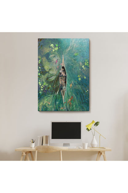 Lilyumların Altında Kano ile Gezen Duvar Tablosu-6163