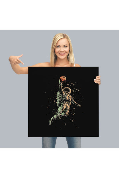 YB HG Ay'da Basketbol Oynayan Astronot Kanvas Tablo-5067