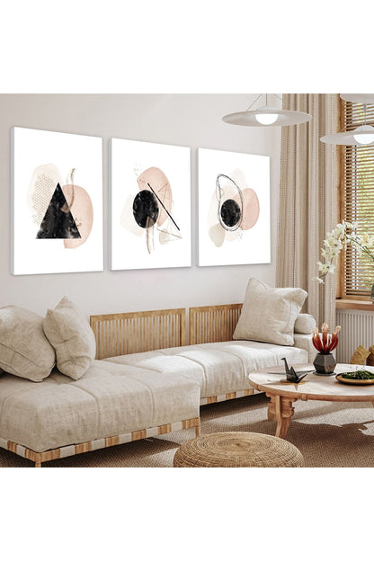 Soyut Desen Şekiller 3'Lü Kanvas Tablo