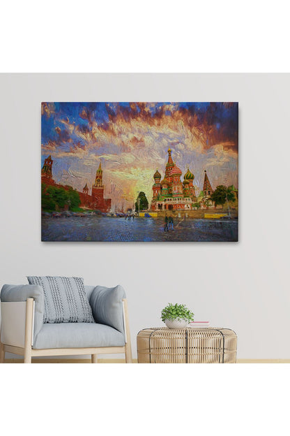 Kızıl Meydan'da Moskova Kremlin ve Aziz Vasil Katedrali Kanvas Tablosu-3696