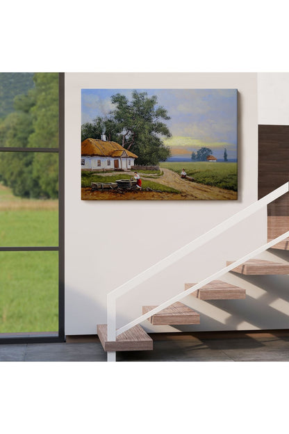 Köy Evi Manzarası Yağlıboya Görünüm Dekoratif Kanvas Duvar Tablosu-3555