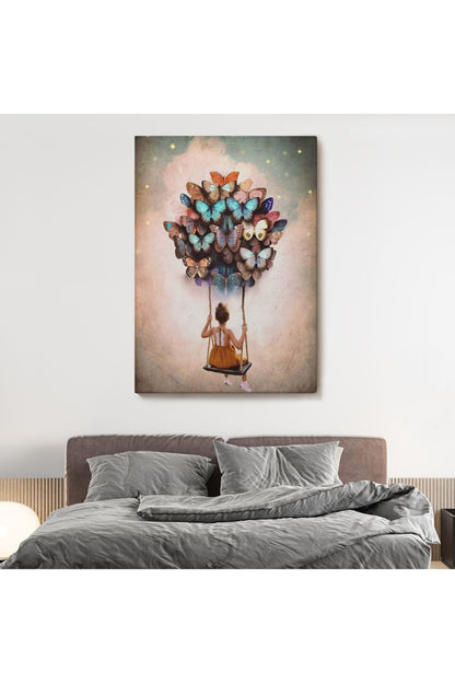 Kelebeklerin Uçurduğu Kız Çocuğu Duvar Tablosu-6094