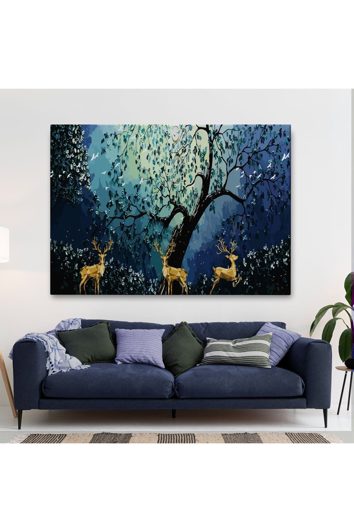 Modern Soyut Tarzda Altın Geyikler Dekoratif Tablo-3687